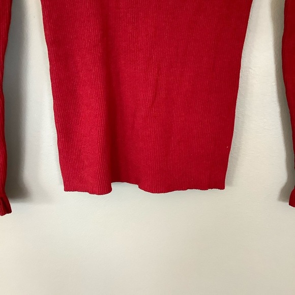 ANNE KLEIN Red Ruffled Long Sleeve Mock Sweater - Picture 5 of 7